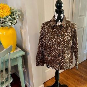 CHICOS Brown Tan Button Front Casual Cotton Blazer Coat Jacket Size 1 Medium 8